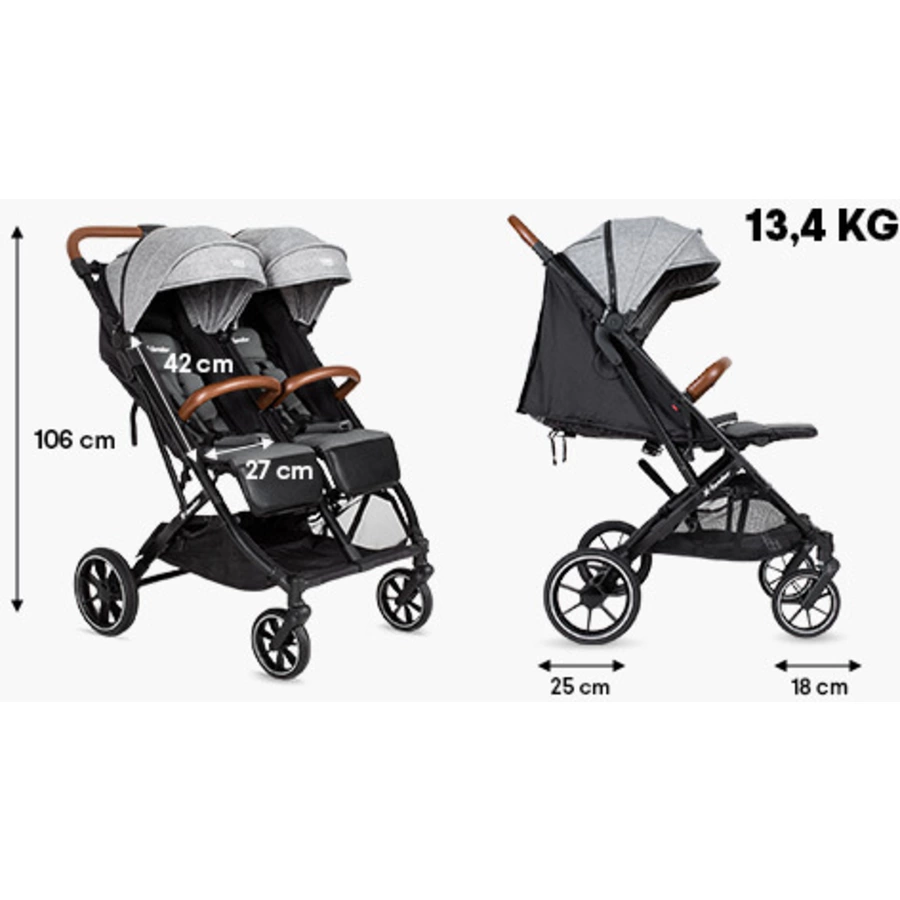 X-lander Geschwisterwagen X-Double Double Grey