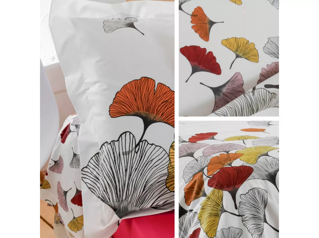 Taie de traversin 140x43 cm Percale pur coton GINKGO Rose