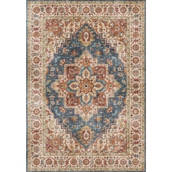 Tapis doux à motif oriental - leïla - marron et bleu - 160 x 230 cm