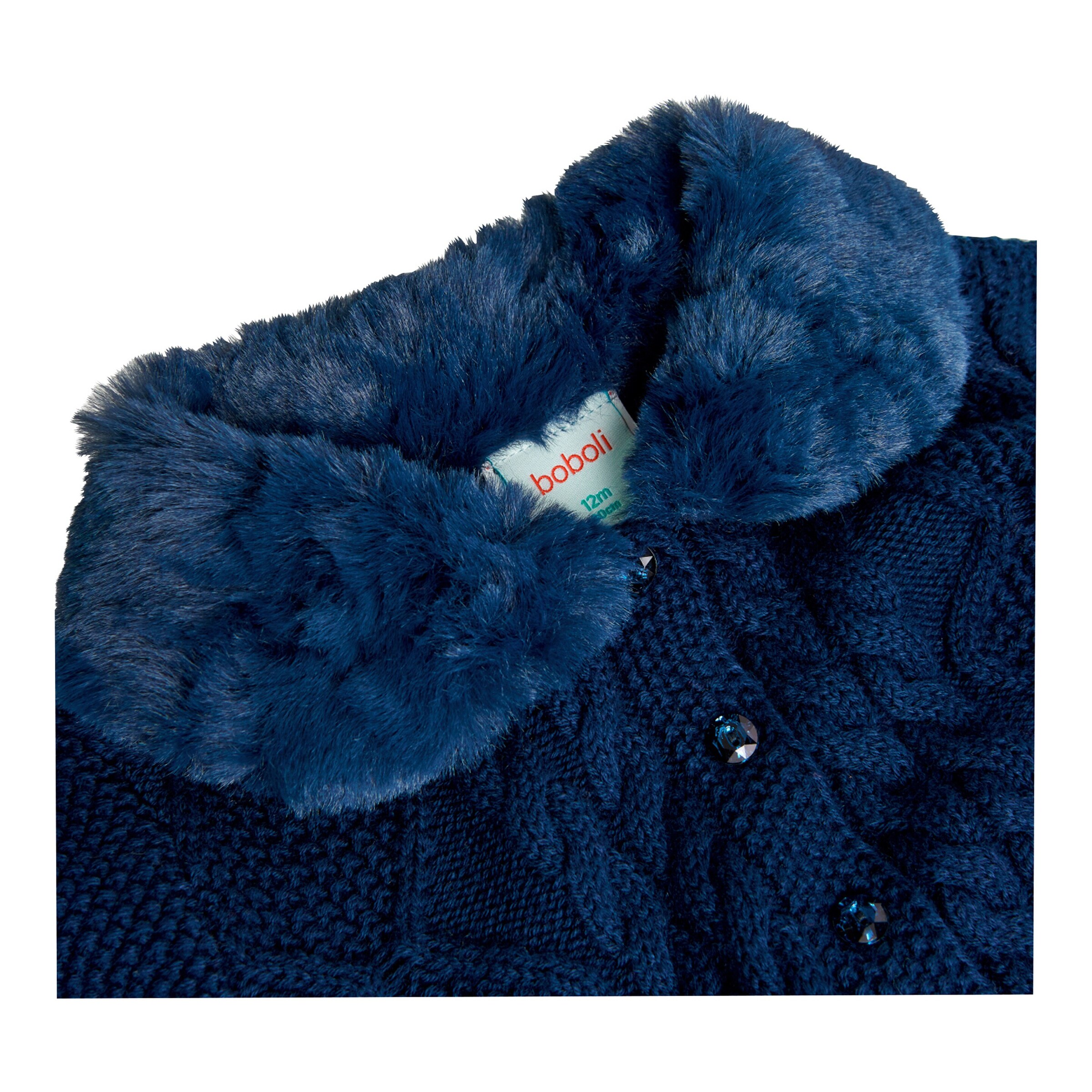 BOBOLI Strickjacke Plüschkragen marine