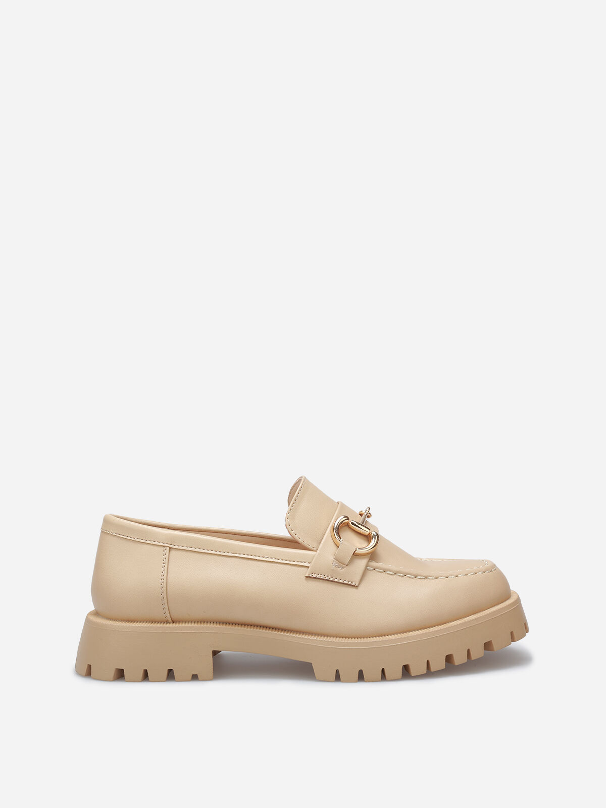 Mocassins à semelle crantée et mors doré- Beige