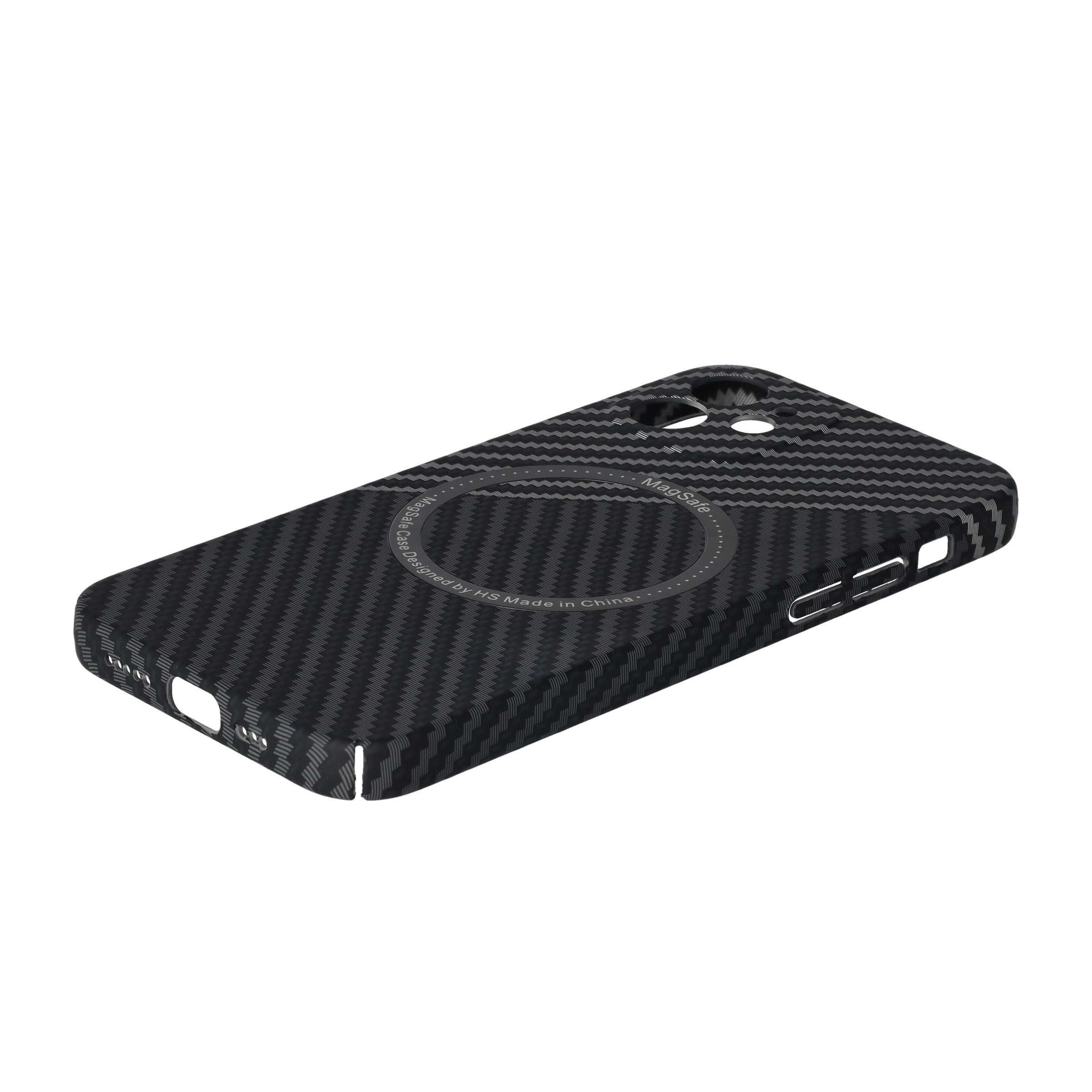 iPhone 12 MagSafe Hardcase Hülle im Carbon Look - Schwarz / Silber