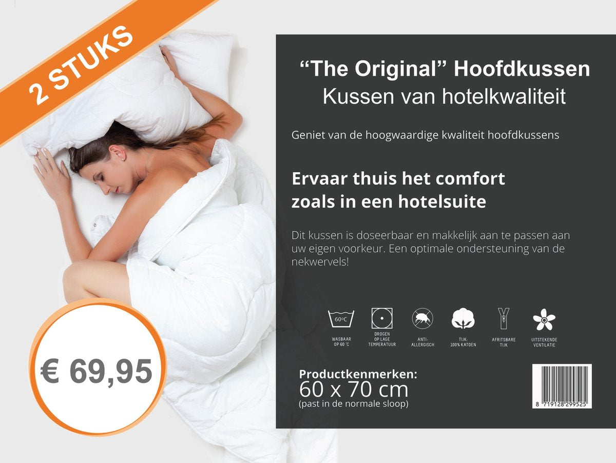 Luxe Hotel Hoofdkussen 2 stuks - 100% katoen - 60x70 cm