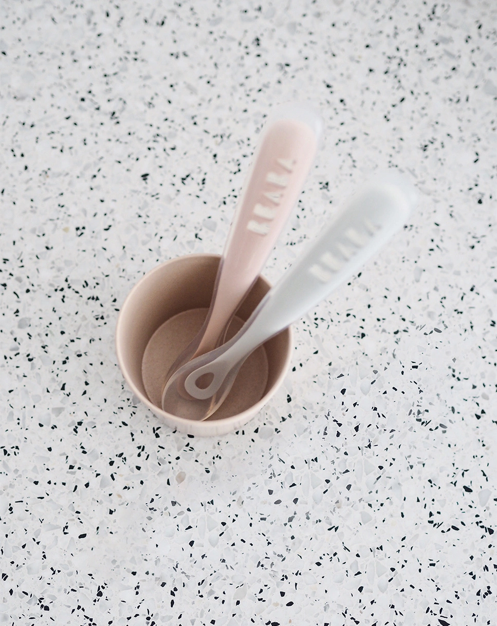 Silikon-Löffel FIRST MEAL 2er Set mit Box in grey/pink