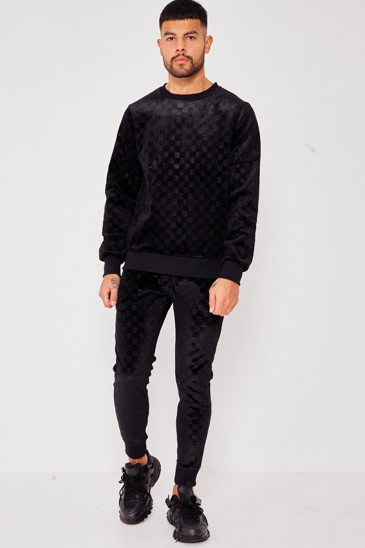 Sweat noir damier en velours