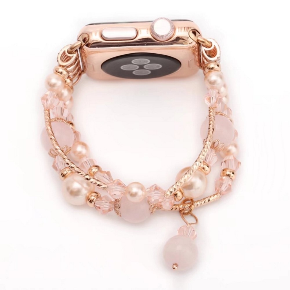 Apple Watch (42/41/40/38 mm) Elastisches Glitzer Perlen Ersatz Armband - Rosa