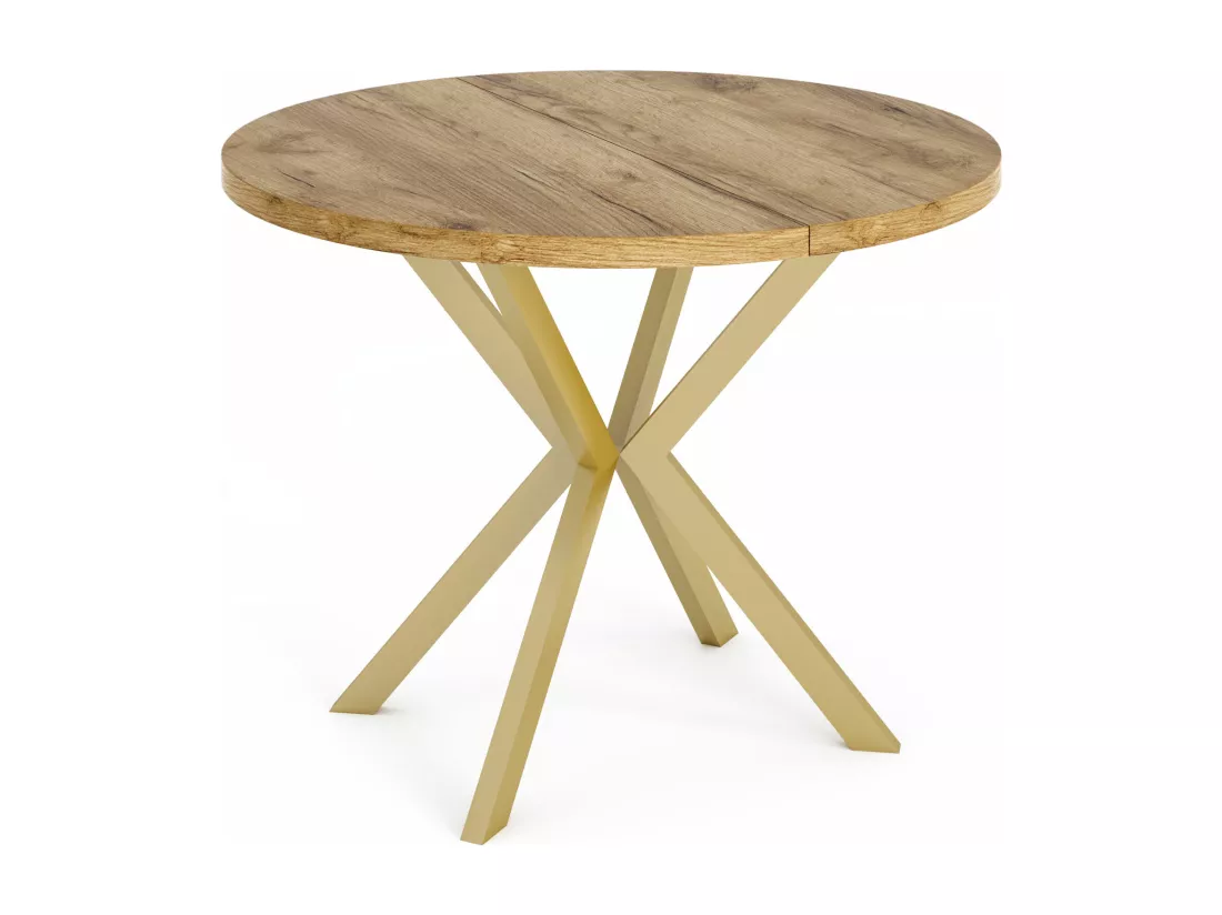 Table à Manger Extensible Ronde - Table Style Loft Avec Doré Pieds En Métal - 100 à 180 Cm - Ronde Table Style Industriel Pour Le Salon - Compacte - 100 Cm - Chêne