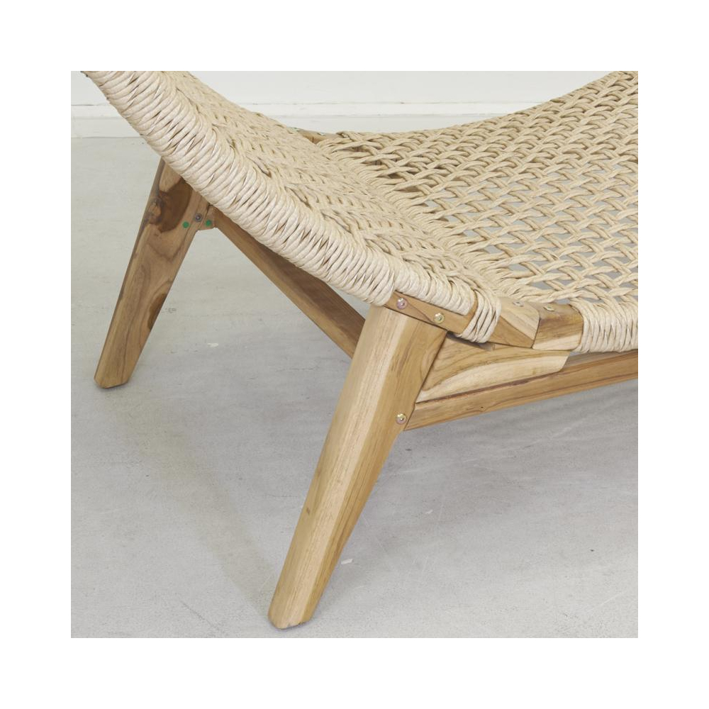 Chaise bain de soleil en teck et cannage synthétique