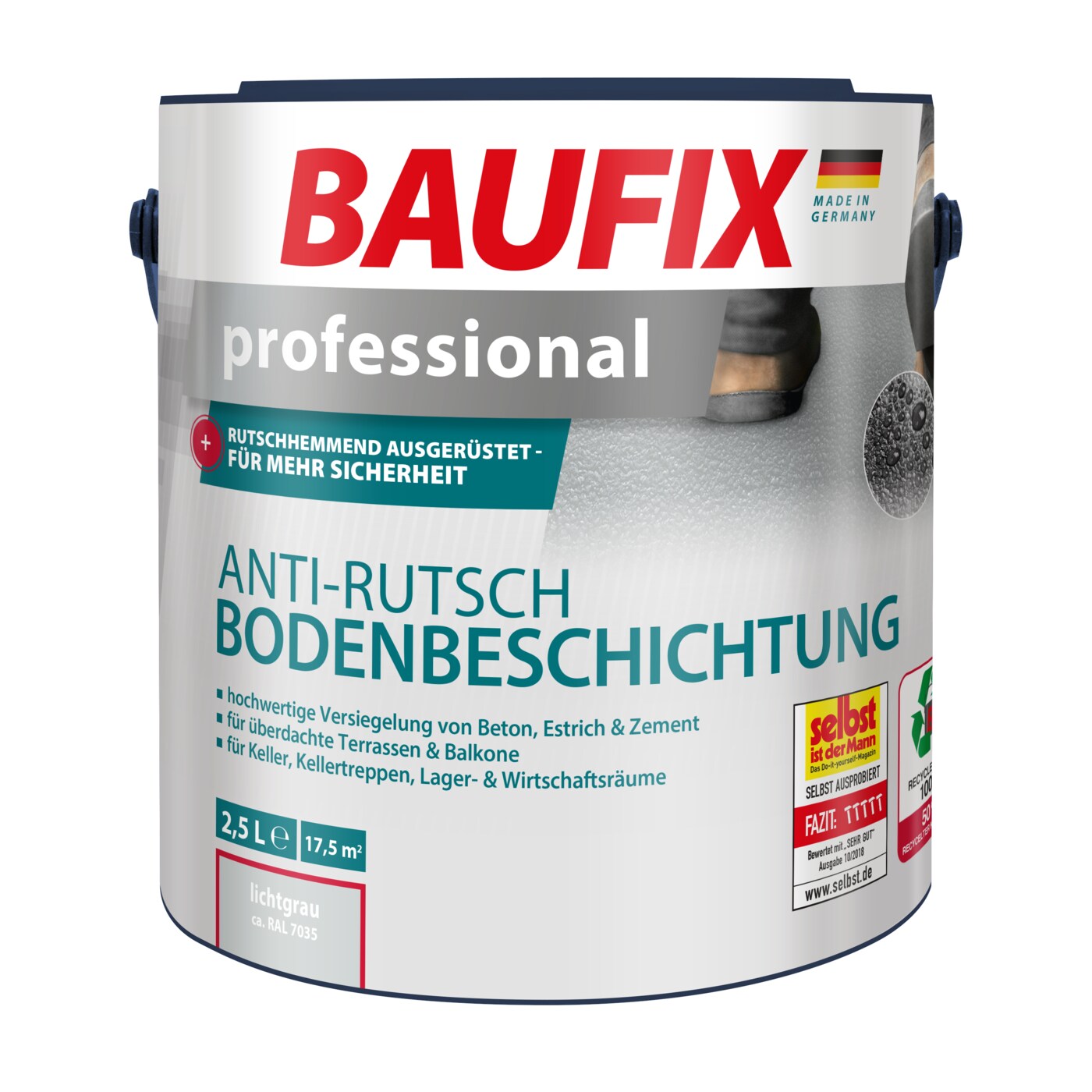 BAUFIX professional Anti-Rutsch Bodenbeschichtung lichtgrau matt, 2.5 Liter, Beton- und Bodenfarbe