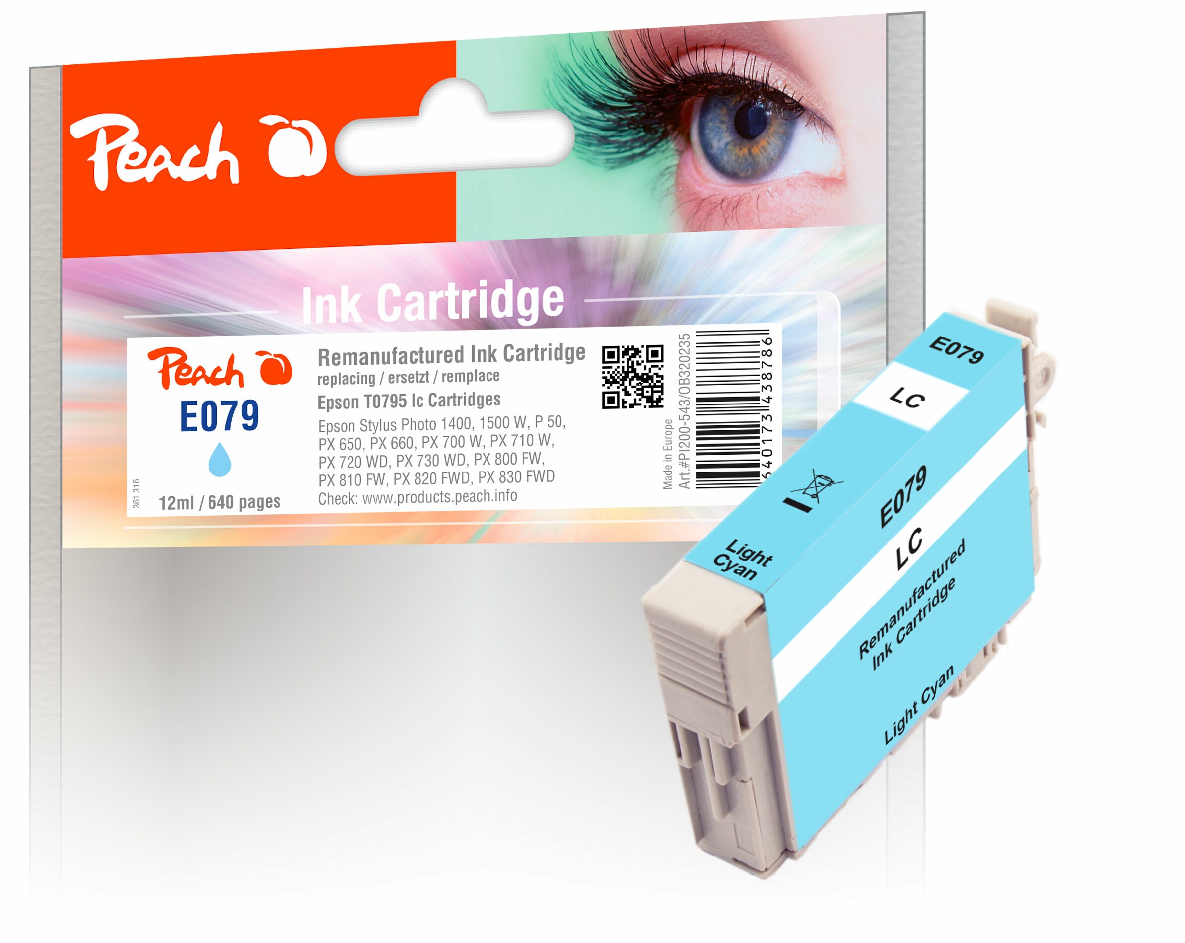 Peach E795 LIC Druckerpatrone XL cyli ersetzt Epson T0795LIC, C13T07954010 für z.B. Epson Stylus Photo 1400, Epson Stylus Photo 1500 W (wiederaufbereitet)