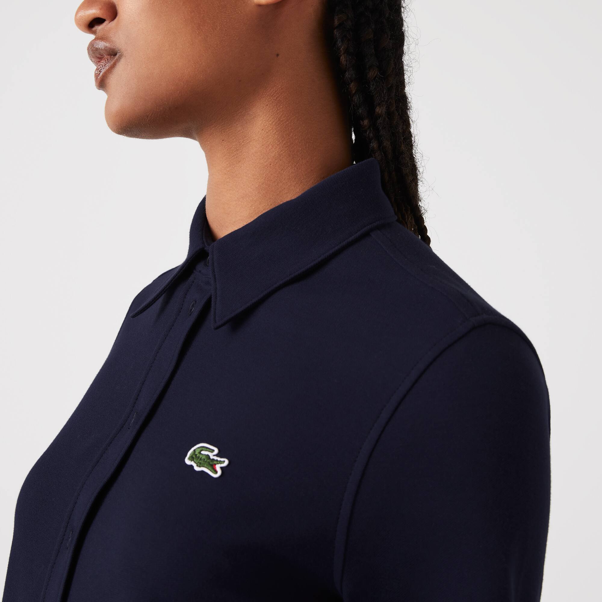 Damen LACOSTE Bluse mit French-Kragen aus Baumwoll-Piqué Hemden & Tops - Blau - Lacoste - Damen