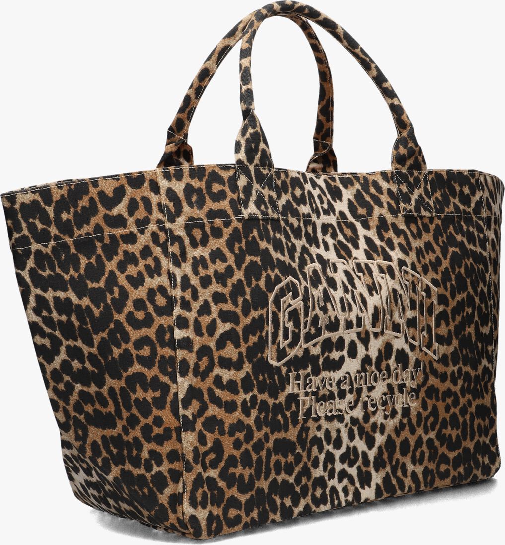 bruine ganni schoudertas shopper xxl pocket print