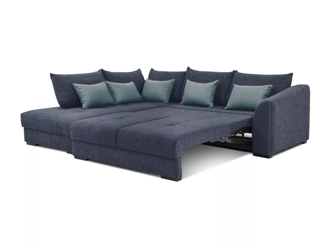 Canapé d'angle gauche 5 places convertible tissu bleu - Elbe