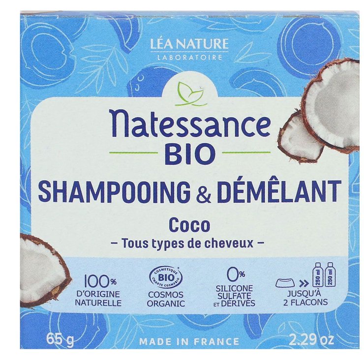 Shampooing et démêlant bio coco tous cheveux 65g