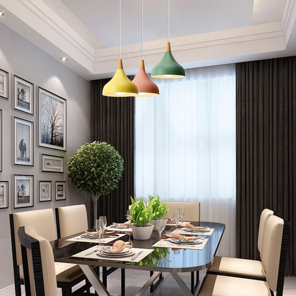 Nordischer Stil Restaurant Einzelkopf Kleine Hängelampe Moderne minimalistische Macaron-Leuchte Kreative Einzelkopf E27 Schraube Pendelleuchte Aluminium Holz Kunst Kücheninsel Lichter für C