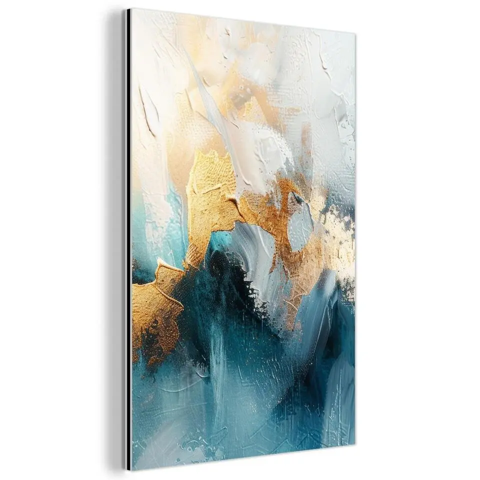 MuchoWow Aluminium Schilderij 60x90cm Abstract Kunst Gold Blauw