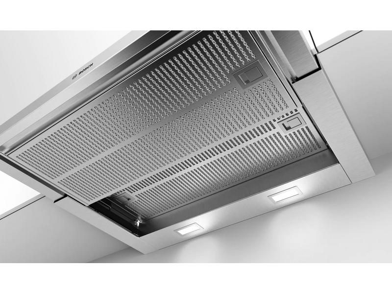 Bosch Flachschirmhaube DFR067T51 5 Stufen Teleskop-Dunstabzugshaube für den Einbau in einen 60 cm breiten Oberschrank