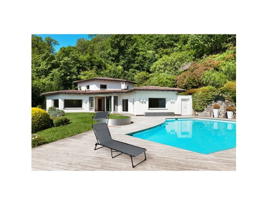 SUNNYDAYS - Bain de soleil Lot de 2 bains de soleil avec parasol et coussin - gris anth...