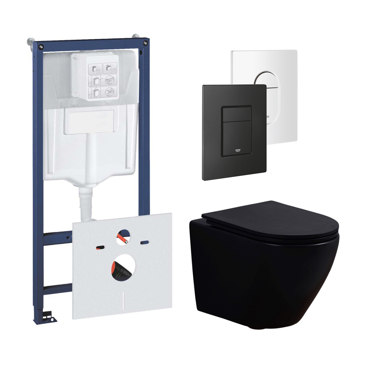Grohe Rapid toiletset met Saniclear Itsie mat zwarte toiletpot randloos met softclose zitting