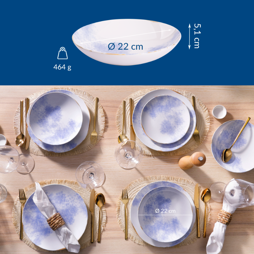 James Cooke - Clouded Charm - Bord diep - 2 stuks - 22 cm - Wit|Blauw