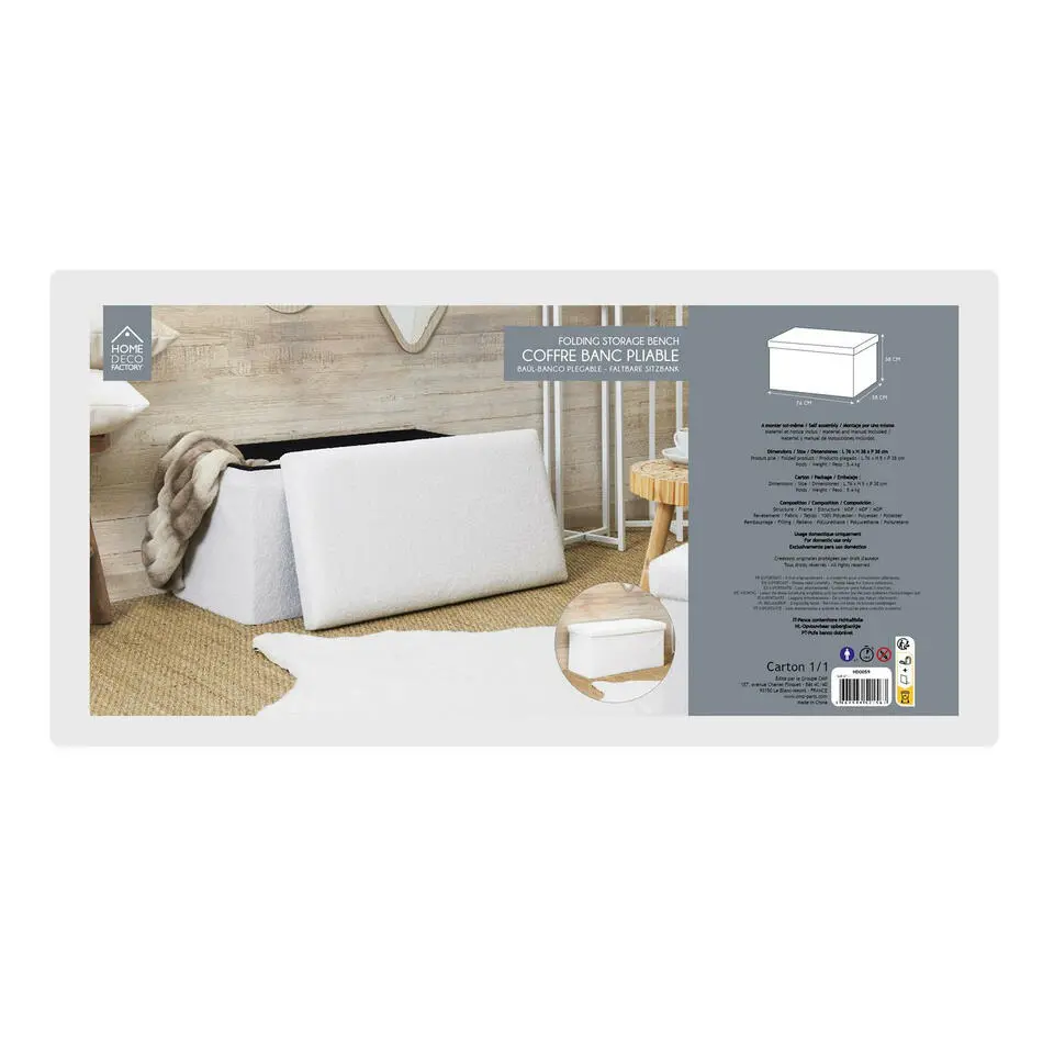 Home Deco Poef - MDF/polyester - Natuurlijk - wit - 76 x 38 cm