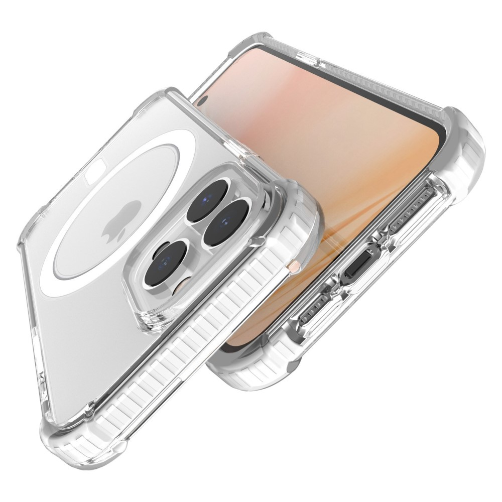 iPhone 14 Pro MagSafe Hybrid Hülle TPU Bumper Acryl Rückseite Air Cushion Fallschutz - Weiss / Transparens