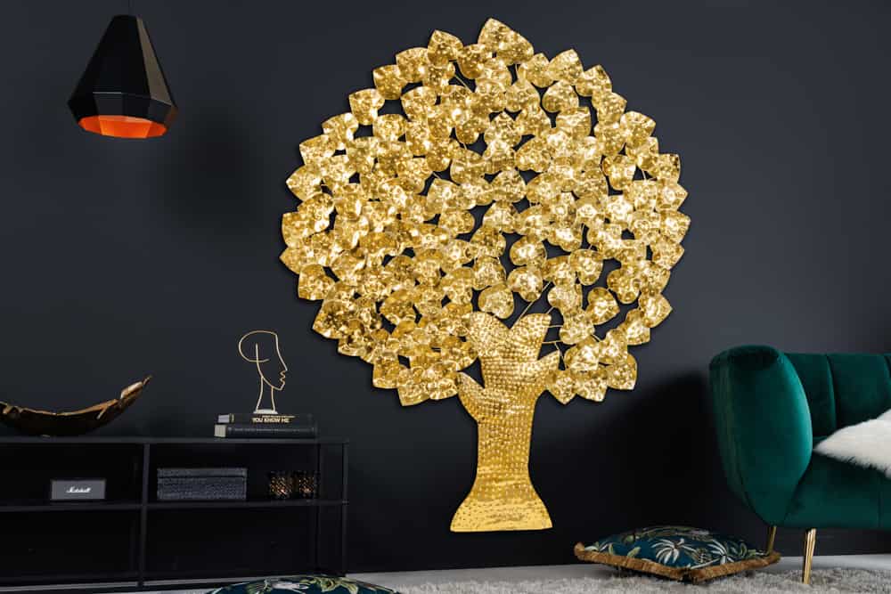 Design Wanddeko TREE OF LIFE XXL 170cm gold Metall handmade Ginkgo