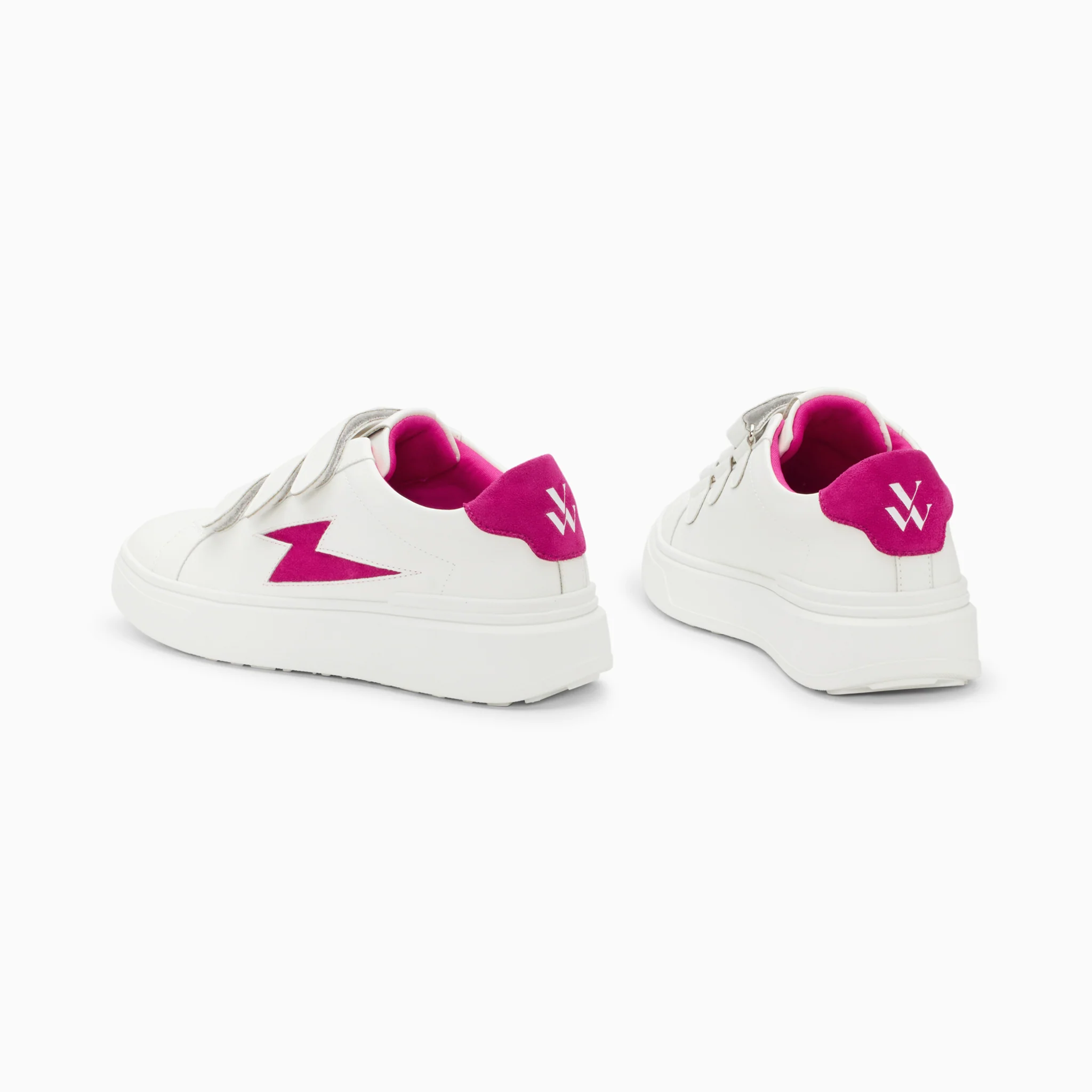 Sneakers-Baskets éclair Fanny blanc et fuchsia à scratchs