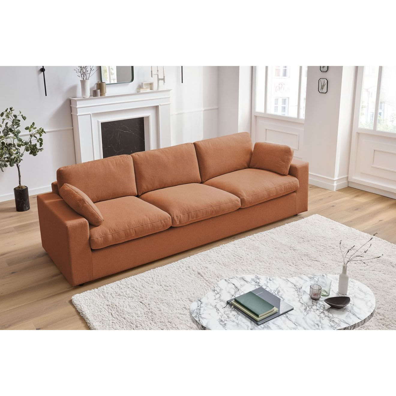 Bobochic Canapé droit fixe 4 places Belair orange - 280x93x80 cm