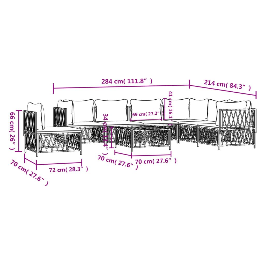 Salon de jardin meuble d'extérieur ensemble de mobilier 8 pièces avec coussins anthracite acier
