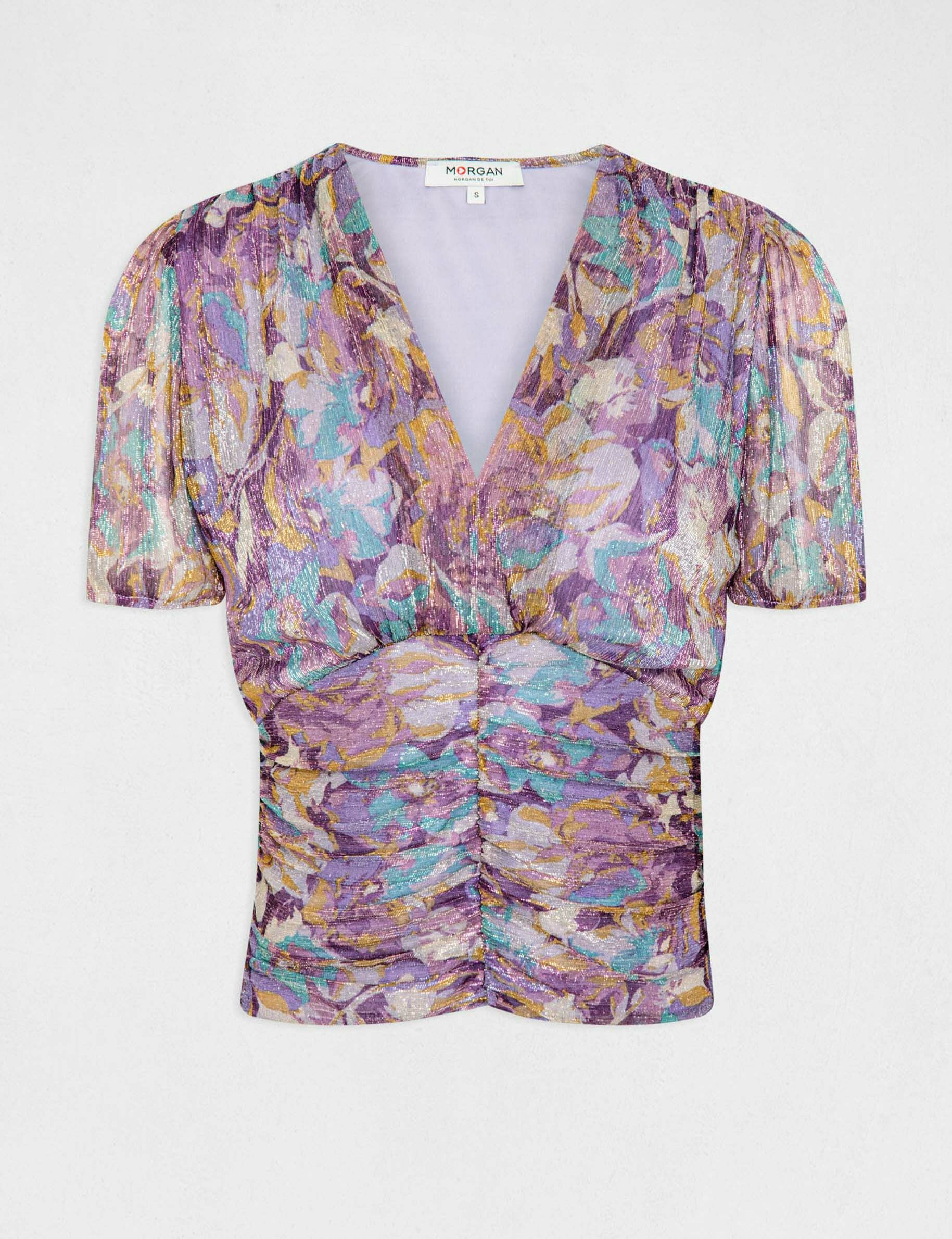T-shirt manches courtes imprimé floral violet femme - violet