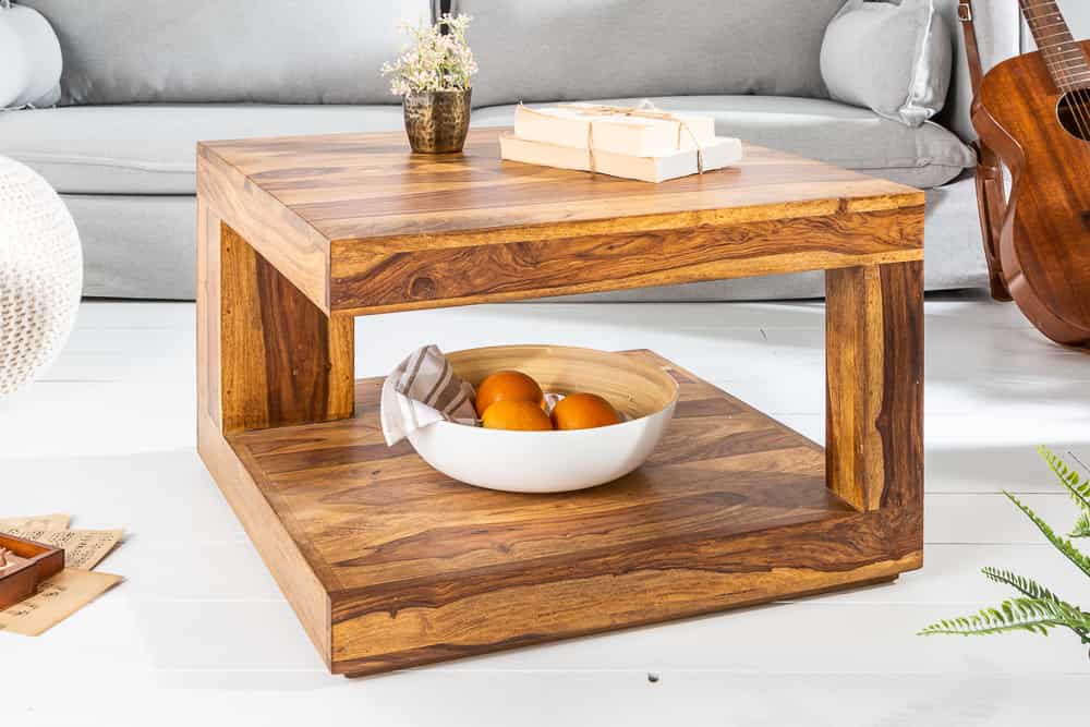 Design Couchtisch GIANT 60cm braun Sheesham Massivholz stone finish mit Ablage