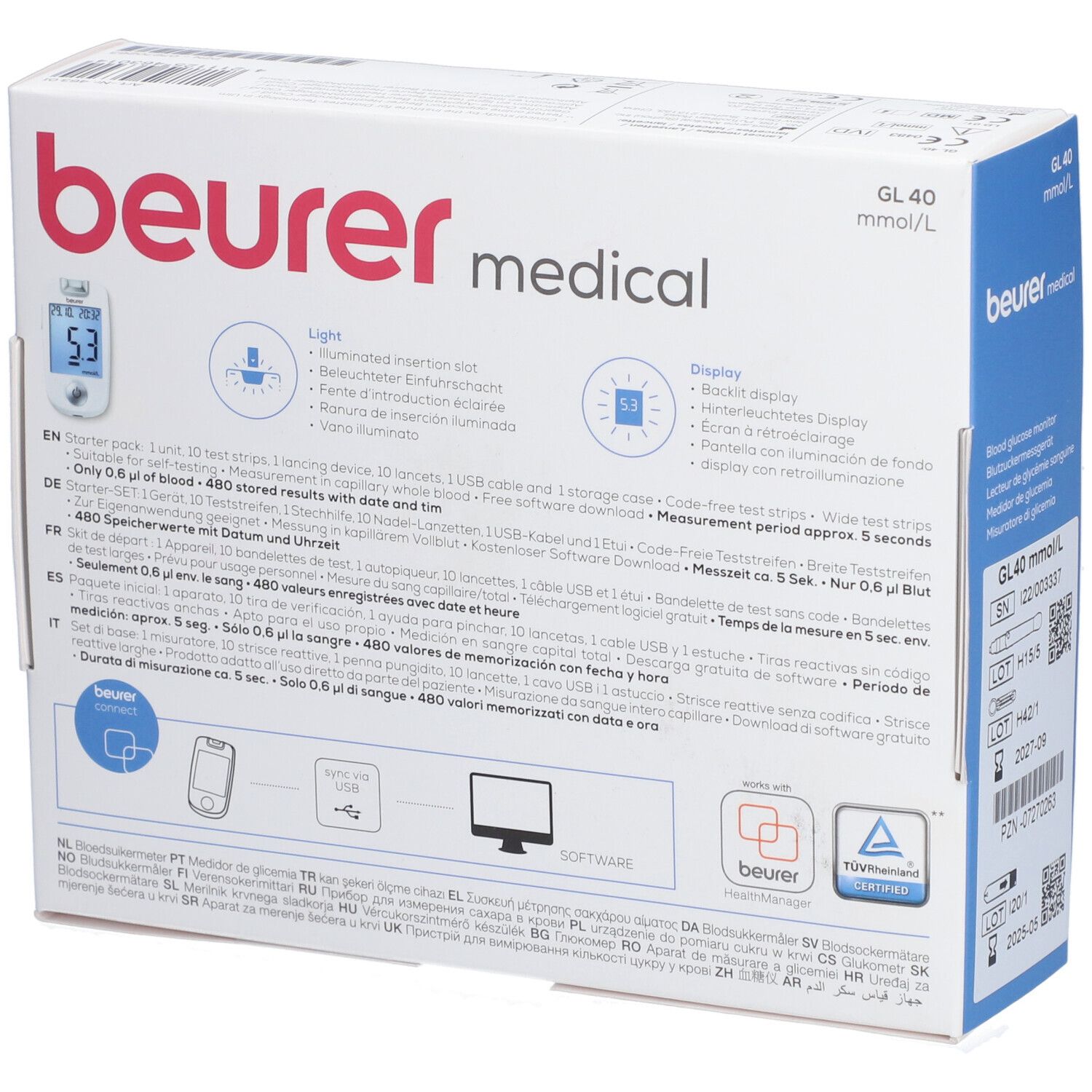 BEURER GL40 Blutzuckermessgerät mmol/l codefree