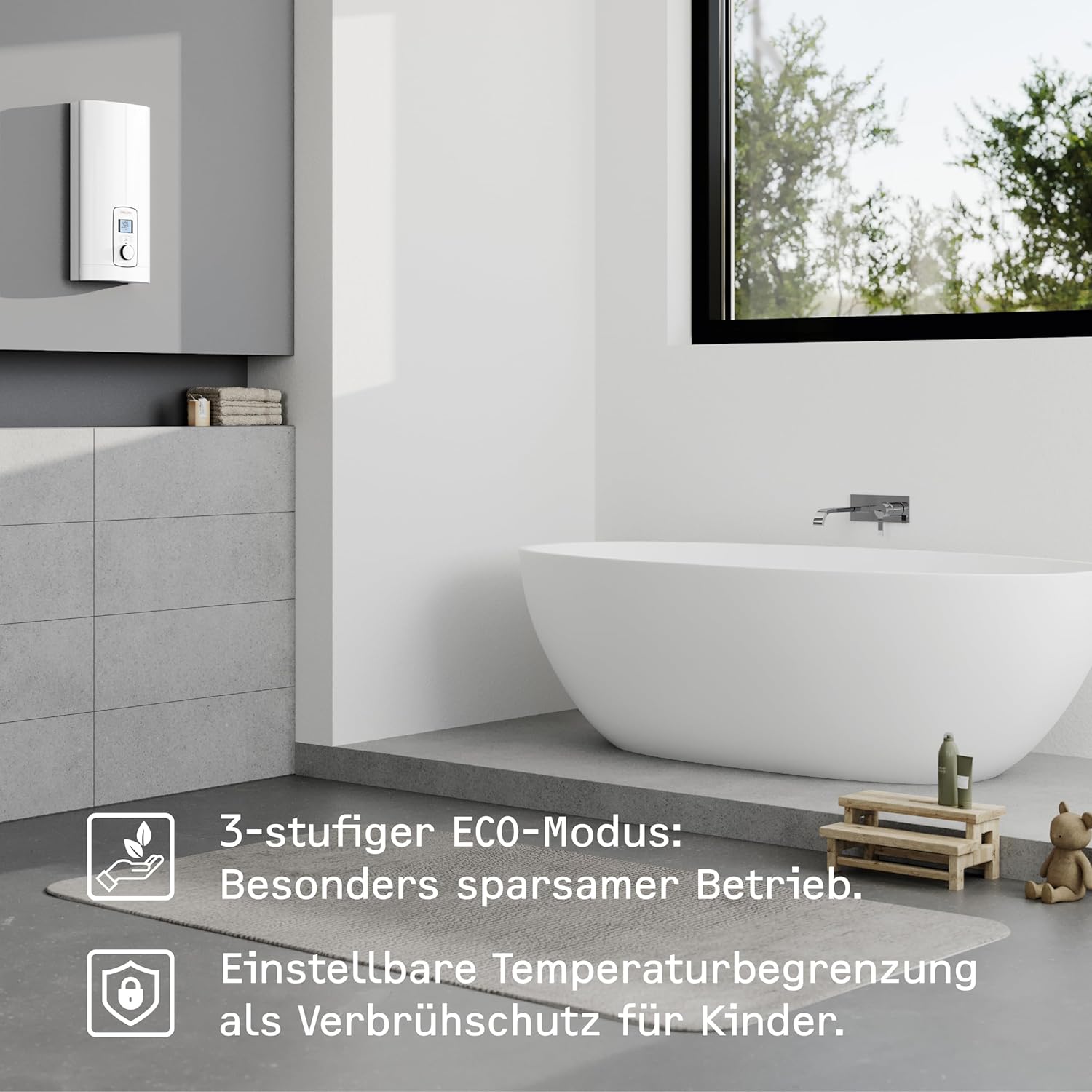 STIEBEL ELTRON Elektronischer Durchlauferhitzer DEL 18/21/24 Plus, gradgenaue Wunschtemperatur, LCD Display, ECO-Modus, 236739