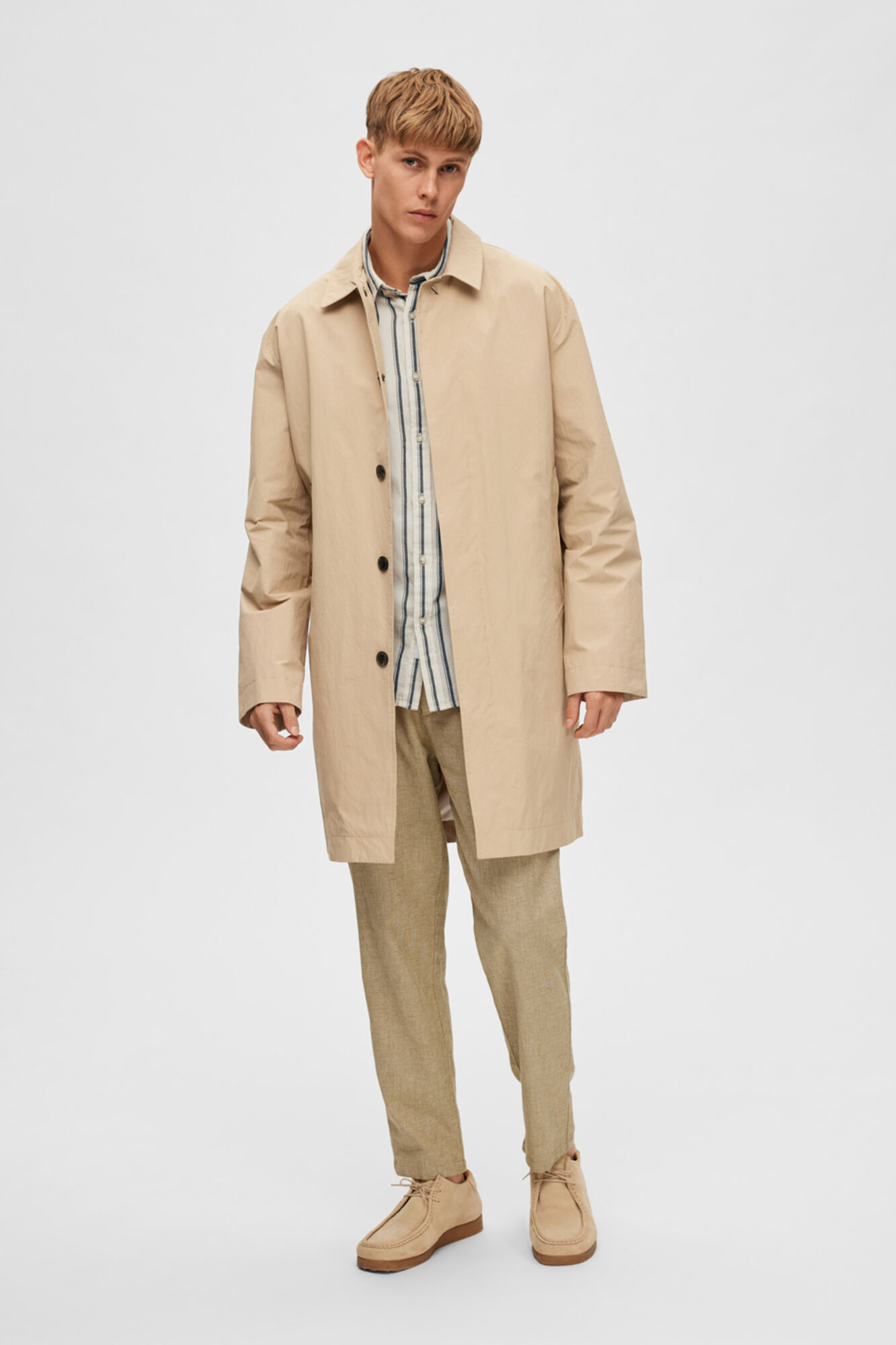 Trench coat impermeável em algodão orgânico - Marrom