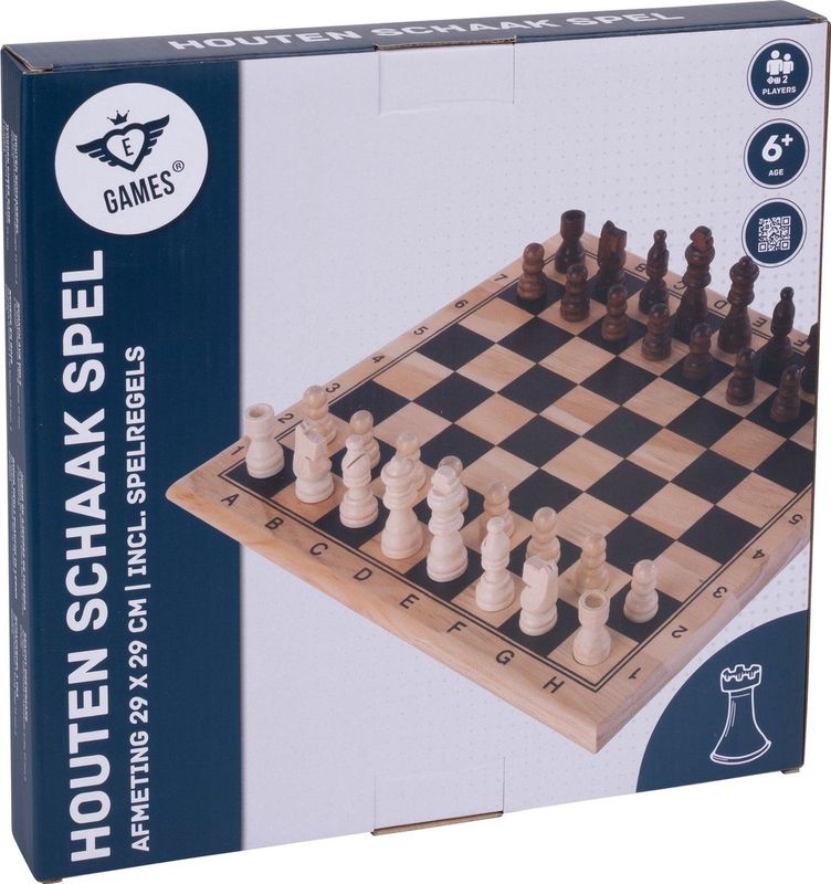 Longfield Games Schaakspel - Houten Uitvoering - 30x30 cm - Inclusief Speelstukken - Koning 60 mm