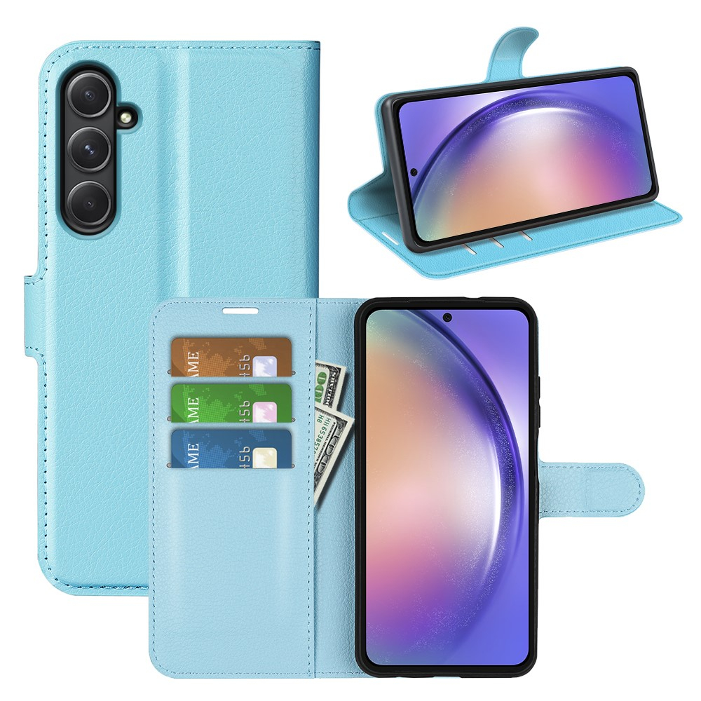 Samsung Galaxy A55 Leder Tasche Flip Cover Litchi Look - Blau