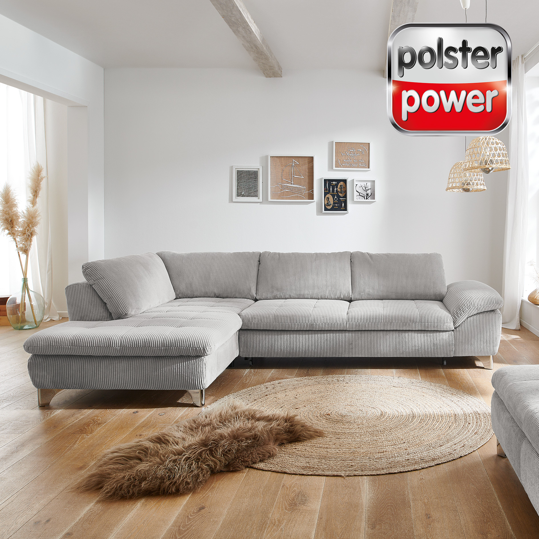 polsterpower Ecksofa - grey - Basismodell - Anstellhocker links
