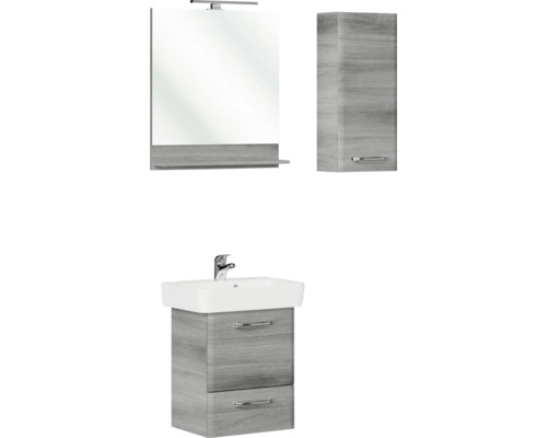 Pelipal Quickset 328 badkamermeubelset, BxHxD 80 x 200 x 39 cm, grafiet getextureerd front (horizontaal patroon), met keramische wastafel en wandkast 328.050002