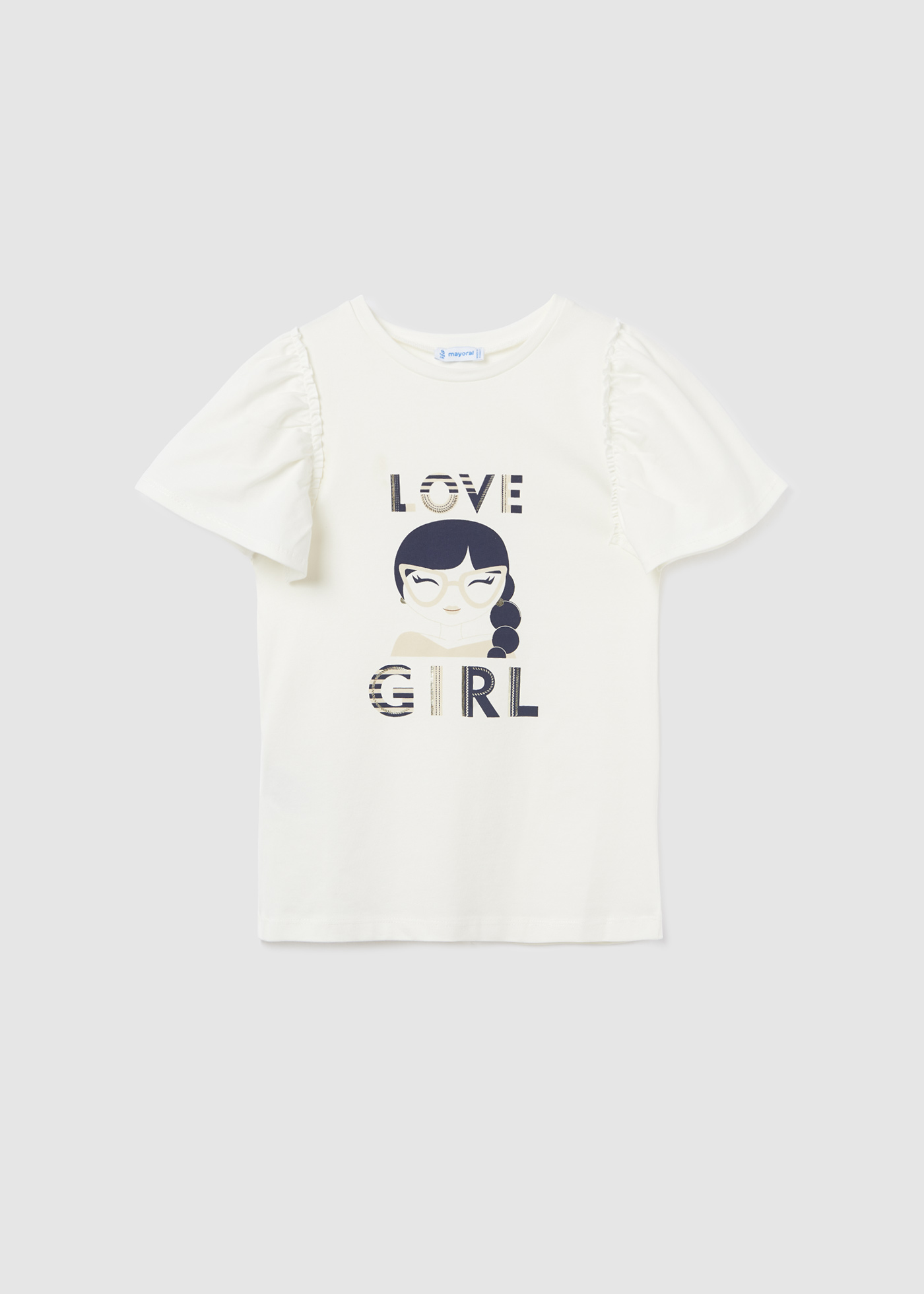 Camiseta de manga curta para meninas, feita de algodão sustentável.