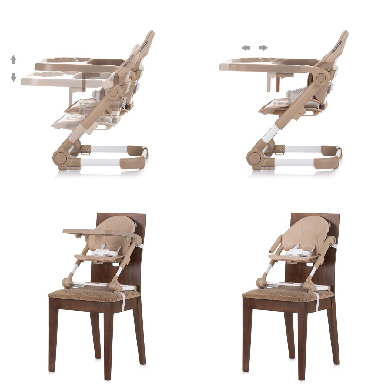 Chipolino Kinderstuhl, Booster Muffin klappbar, Gurt, höhenverstellbar, Tablett beige