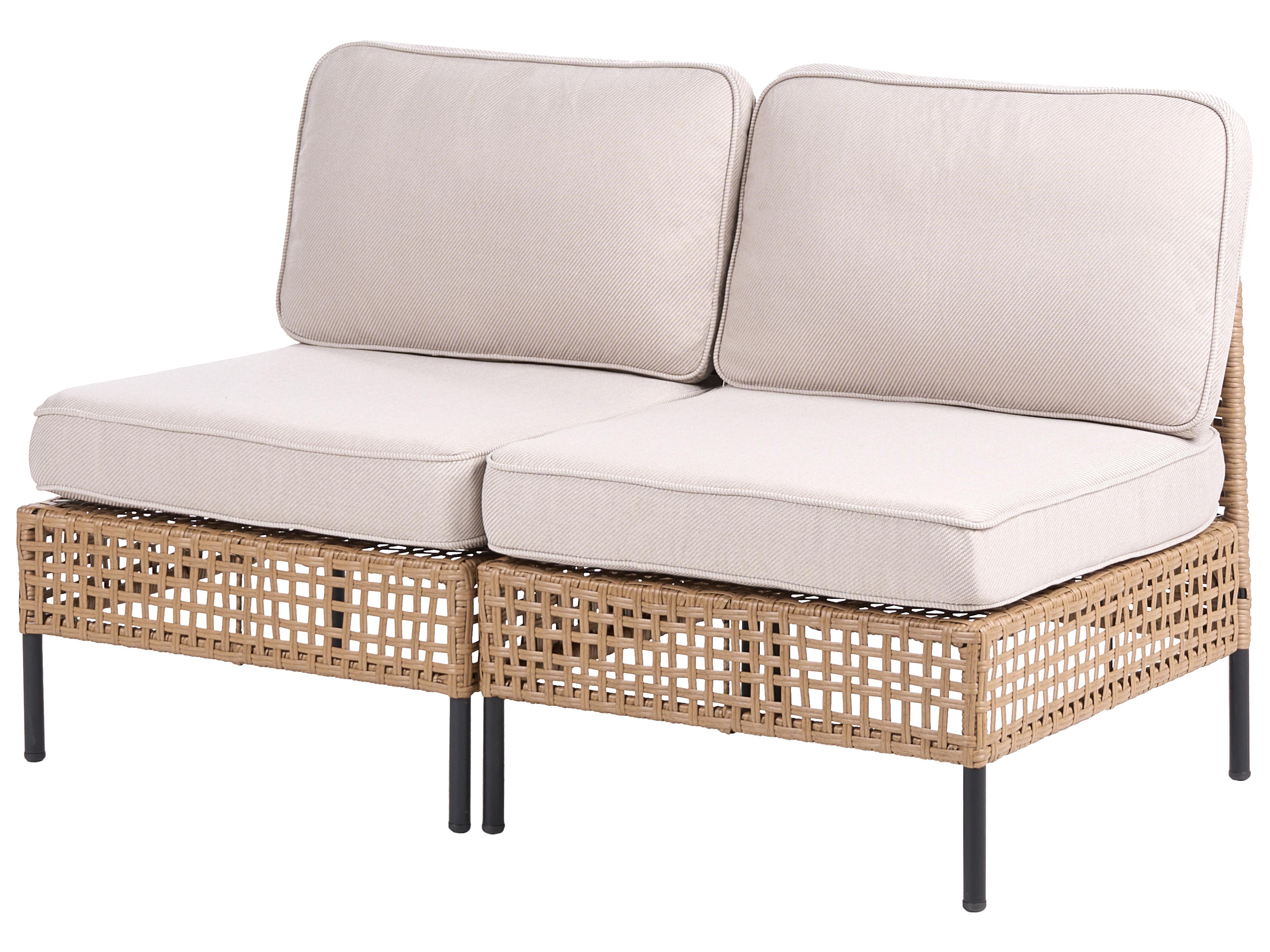 Tuin loungebank 2-zits OMEGANA zonder armsteunen PE rotan Lichtbeige