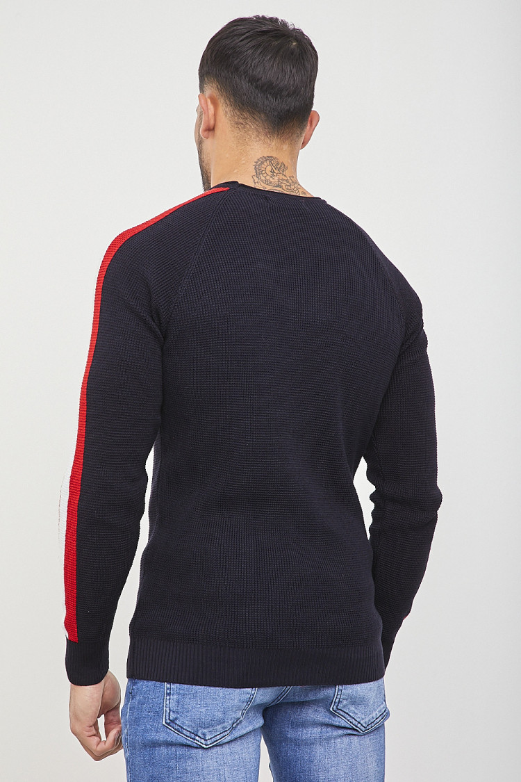 Pull bleu fin à bandes