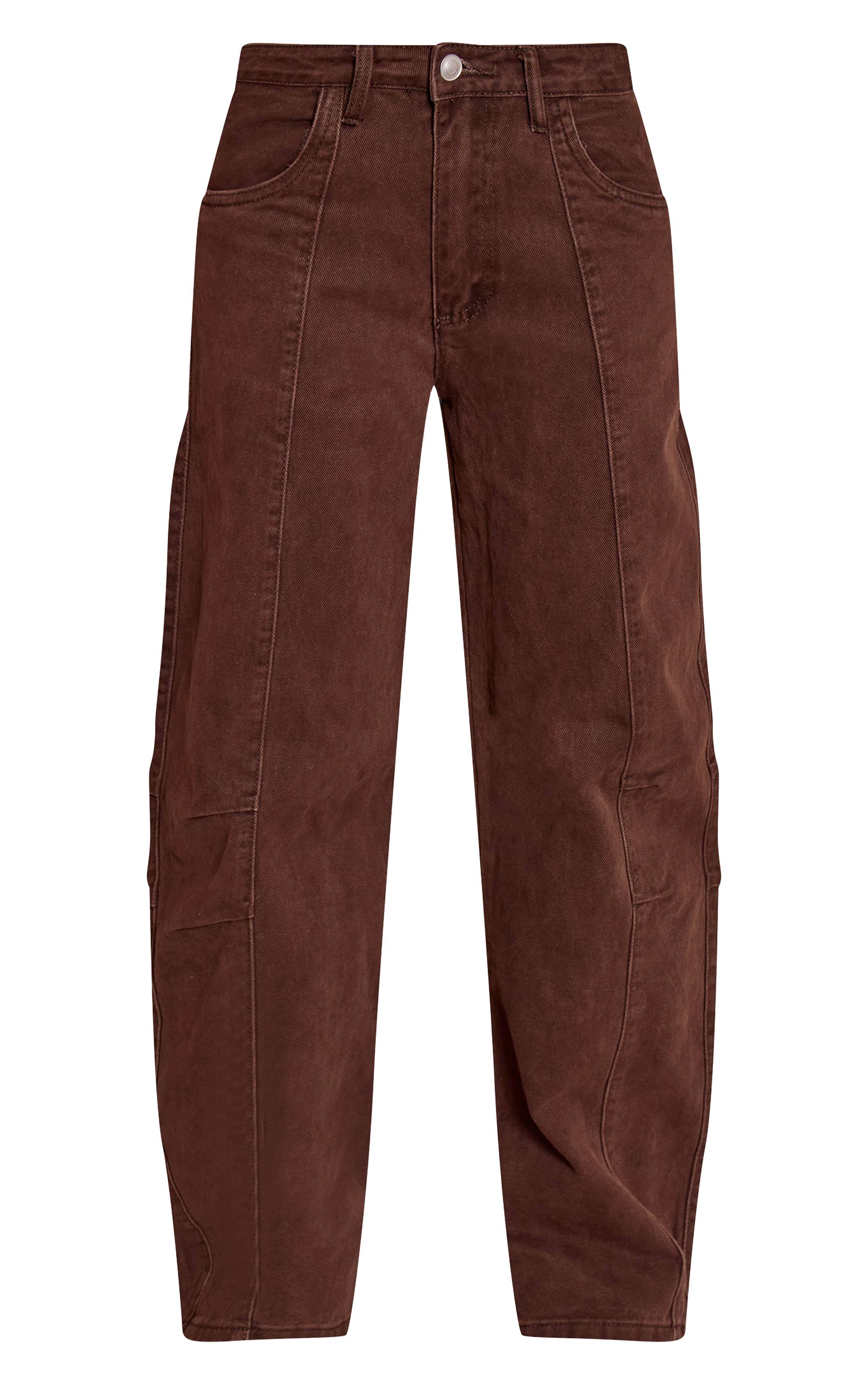 Chocolat Jean Barrel Taille Mi-haute Détail Coutures