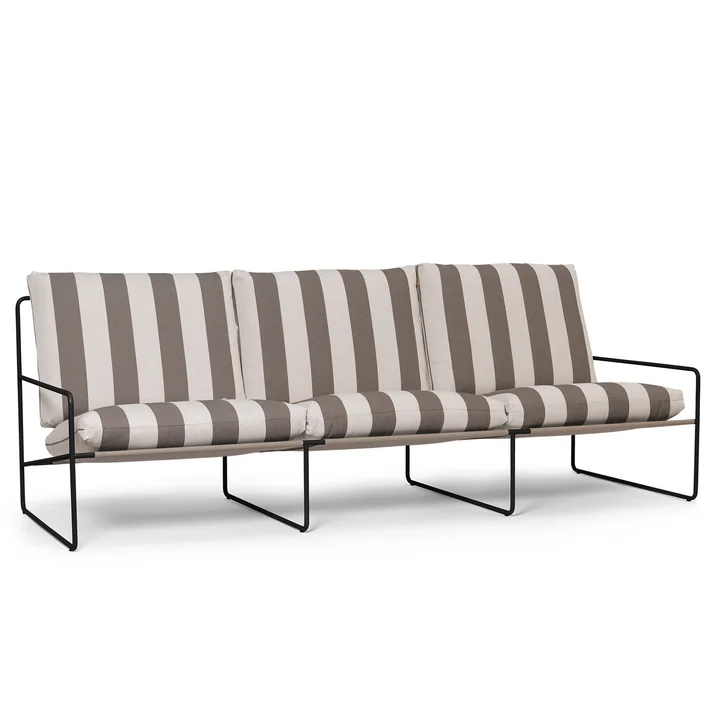 Ferm Living - Desert Stripe Outdoor 3-Sitzer Sofa, schwarz / chocolate