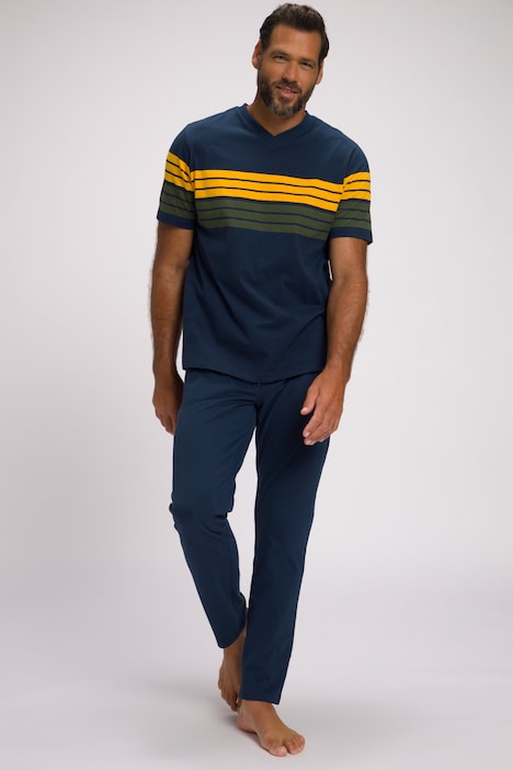 Schlafanzug, Zweiteiler, T-Shirt mit Ringeln, lange Hose, bis 8 XL
