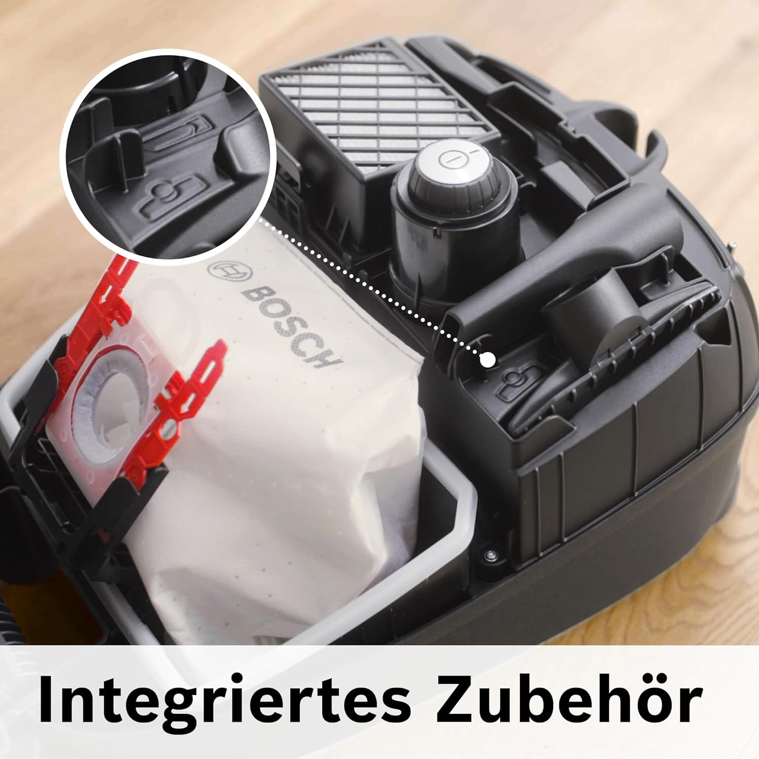 Bosch Staubsauger mit Beutel Serie 4 ProHygienic BGD41HYG, ideal für Allergiker, Hygiene-Filter, 10 Jahre Motorgarantie, integriertes Zubehör, Matratzendüse, langes Kabel, Made in Germany, 600 W, weiß