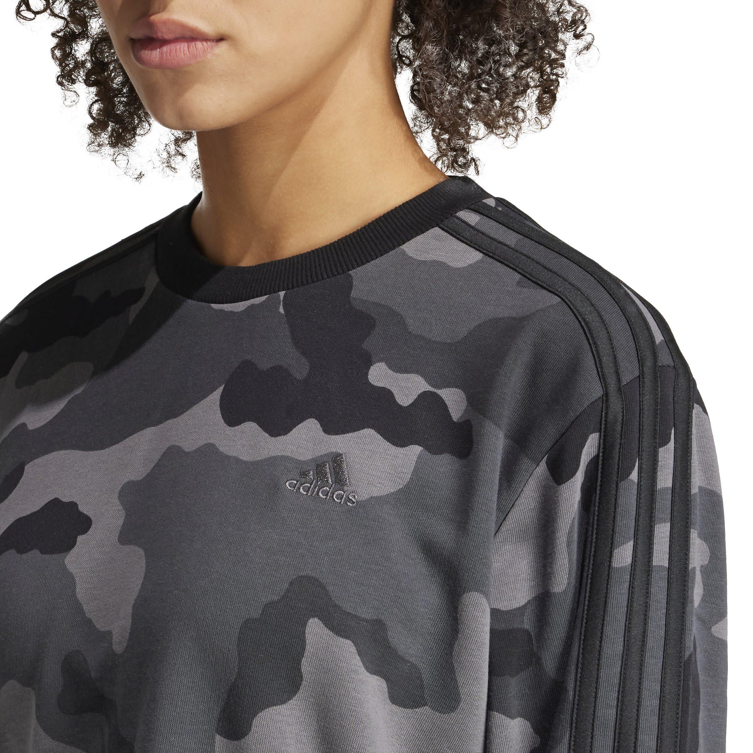 adidas Essentials 3-Stripes Camo-Print Cropped Sweatshirt womens