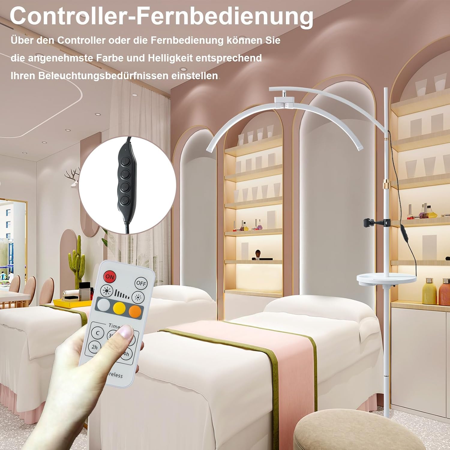 LED Stehleuchte, 45W Wimpern Lampe Kosmetik Lampe für Wimpern, Einstellbares Licht 3-6000K, Lamp mit Telefonständer, Kosmetiklampe Mondlampe für Lesen Tätowieren