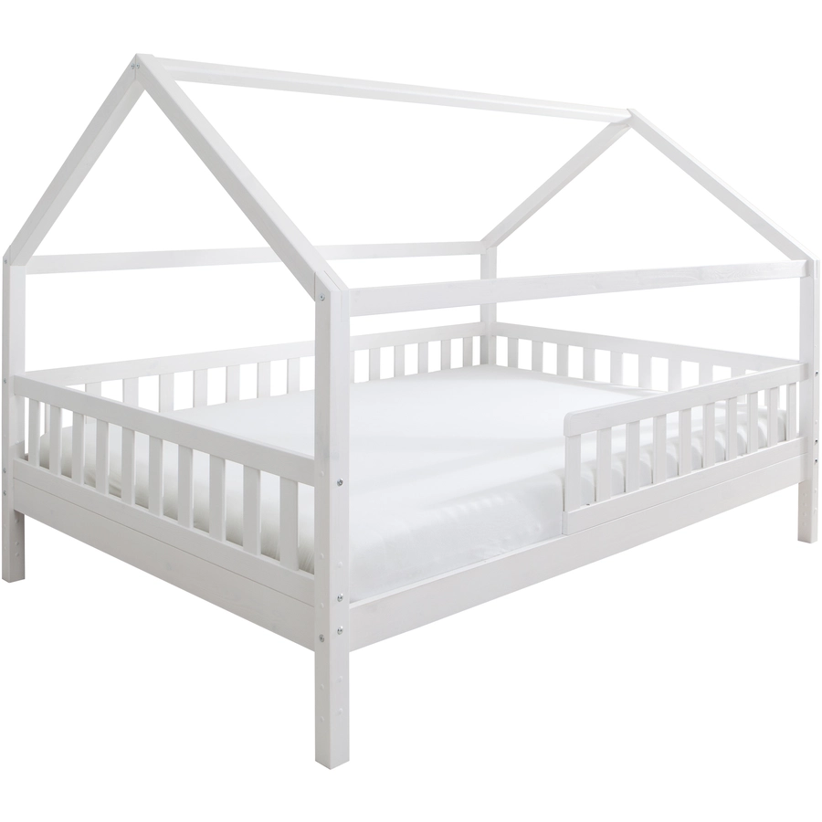 TICAA Kinderbett Hausbett Kay 140x200 Kiefer weiß Weiß